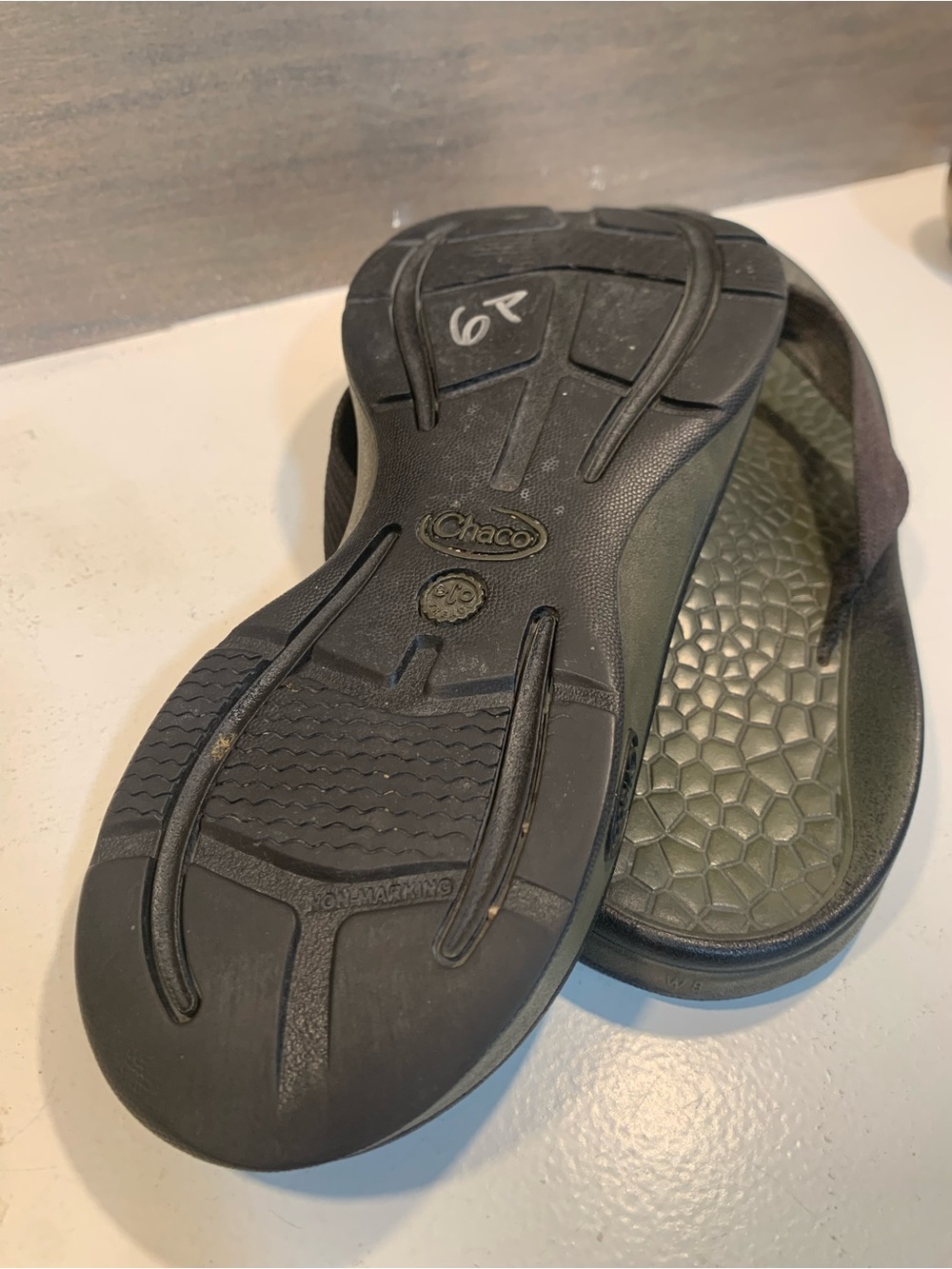 Chaco Mens Classic Flip EcoTread Sandal Black Green Sz 8 Casual Outdoor - Picture 7 of 7